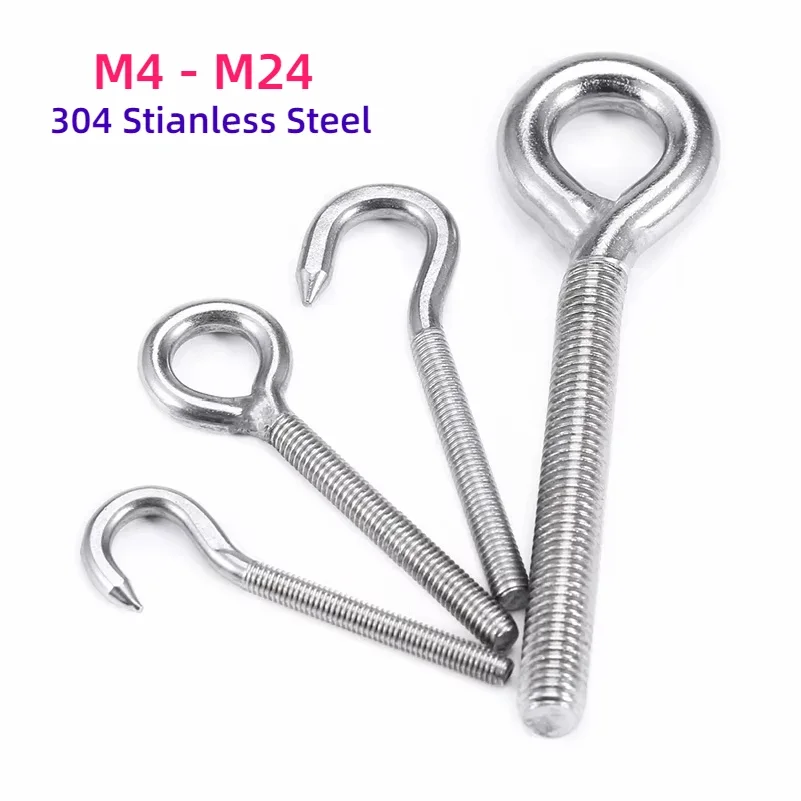 M4 M5 M6 M8 M10-M24 304 Stainless Steel Sheep Eye Screw Bolt Ring/Hook Screws Ring Hanging Hook Suspension Fasteners Tool