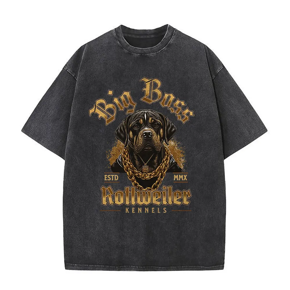 Maglietta lavata da uomo maglietta oversize Streetwear Hip Hop Doberman Dog Graphic T-Shirt Vintage in cotone invecchiato a maniche corte