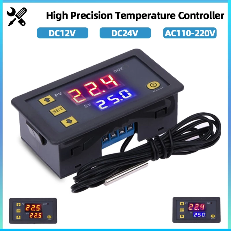 W3230 Digital Thermoregulator 12V 24V AC110-220V Temperature Controller Thermostat with Sensor Heat/Cooling Control Instruments