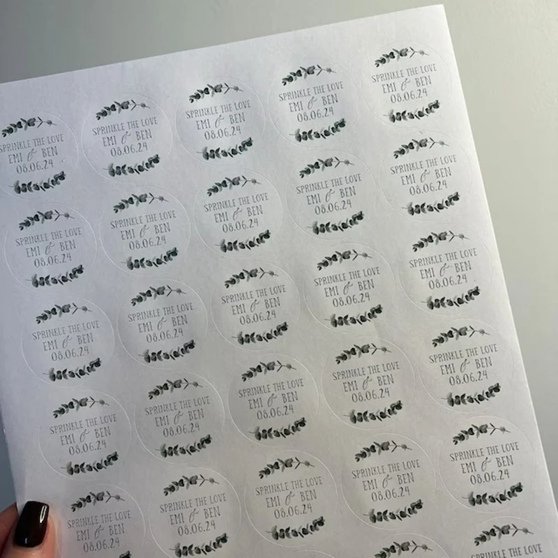 Custom Wedding Labels, Sprinkle the Love, Personalized Wedding Confetti Stickers, eucalyptus, botanical circle, Round Wedding