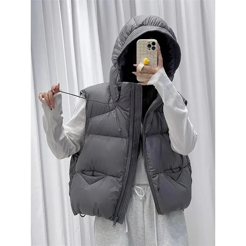 

Soft Puffs Women's Vest Short Coat 2025 New Winter Female Hooded Short Jacket Waistcoat Cotton-padded Sleeveless Padded Overwear