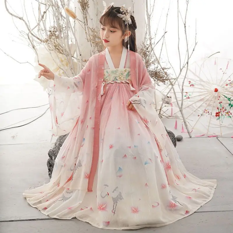 Chinese Hanfu Dress Girls New Year Costume Ancient Hanfu Dress Children Carnival Fairy Cosplay Costume Pink Dress For Girls 3-15