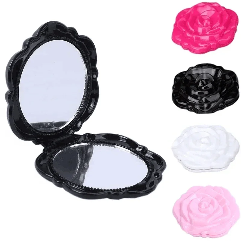 1PC Portable Mini Mirror Retro Rose Flower Small Pocket Makeup Mirror Double Sided Hand Mirrors Compact Cosmetic Beauty Tool