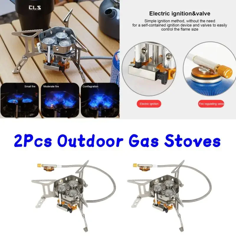 2Pcs Camping Tourist Burner Big Power Gas Stove Cookware Portable Furnace Picnic Barbecue Tourism Supplies Outdoor Recreation