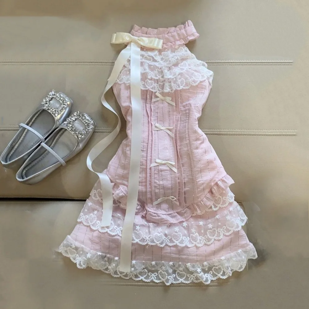 

2025 женская летняя юбка Y2k Sweet Lace Edge сращивание короткая юбка с высокой талией комплект из 2 предметов Sweet Fairycore Chic Style женская юбка