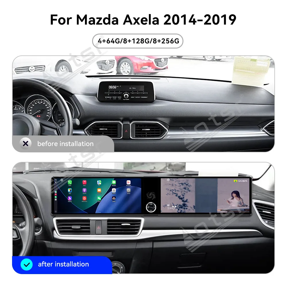 For Mazda Axela 2014-2019 Dual Screen 12.3 Inch CarPlay Radio GPS Navigation Qualcomm Touch Screen Multimedia Stereo Head Unit