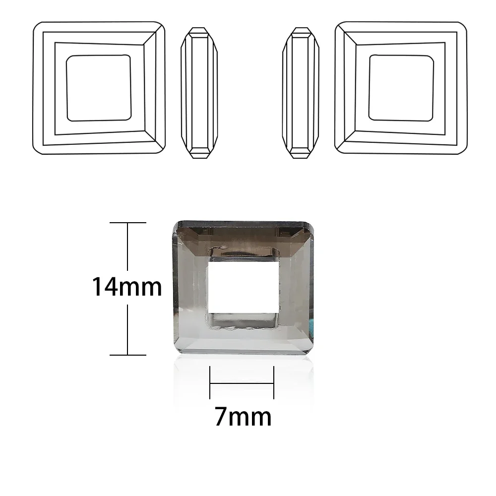 10 Pcs 14mm Crystal Square Big Hole Loose Spacer Hollow Ring Beads DIY Making For Crafts Garemnt Decor  Nail Decoration