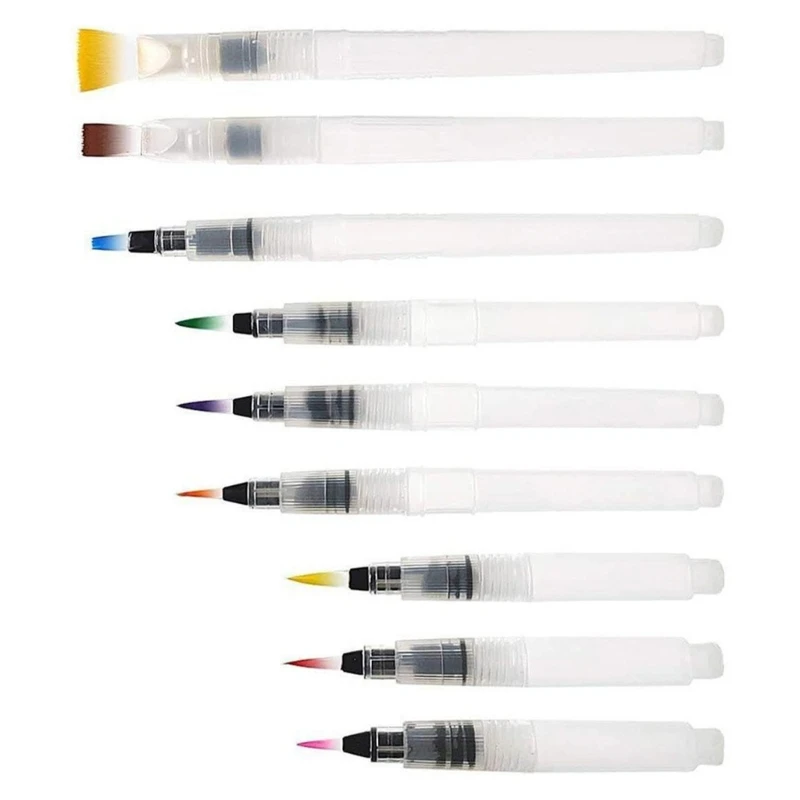 9/12Pcs Painting Water Brush Pen Artist Watercolor Brush Pen Flat/Point Tip