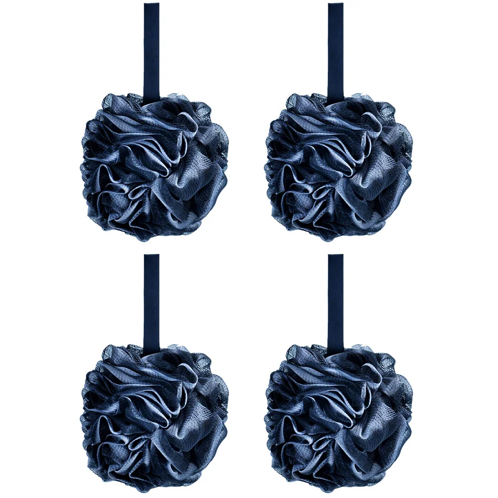 

4pcs Bamboo Charcoal Bath Sponge Mesh Loofah For Exfoliating Cleansing Body Washing Shower Ball With Hanging Rope Home Travel