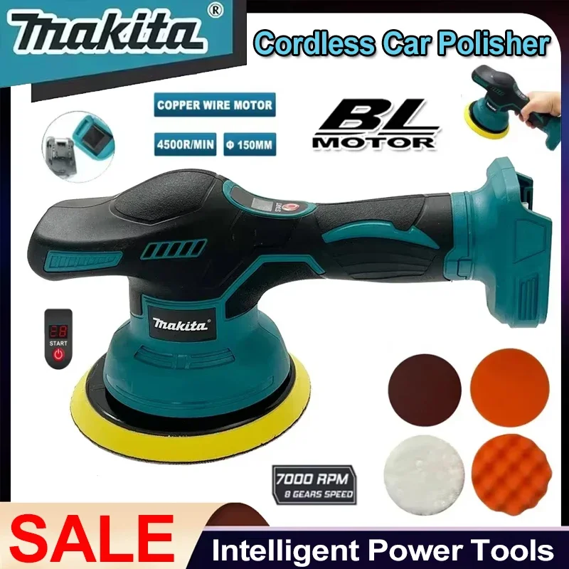 

Беспроводная полировальная машина Makita, 8 передач, электрический полировщик с цифровым дисплеем, автомобильная полировальная машина для вощения, для литиевой батареи 18 В
