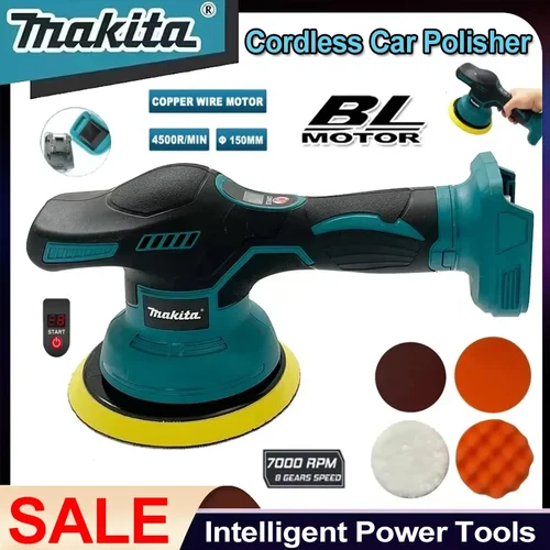 Imagen 1 del producto Pulidor inalámbrico Makita, pulidor eléctrico con pantalla Digital de 8 velocidades, máquina pulidora y encerado para coche, batería de litio de 18V