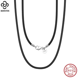 Rinntin Genuine Italian 2mm Black Leather Cord Chain Necklace for Women Men with 925 Sterling Silver Clasp Fashion Jewelry SC62