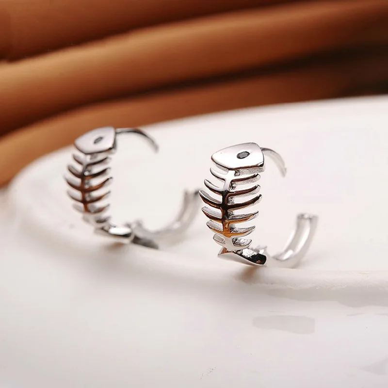 Cute Sweet Style 925 Sterling Silver Earrings Animal Series Fish Bone Shape Halloween Surprise Gift For Girl Jewelry