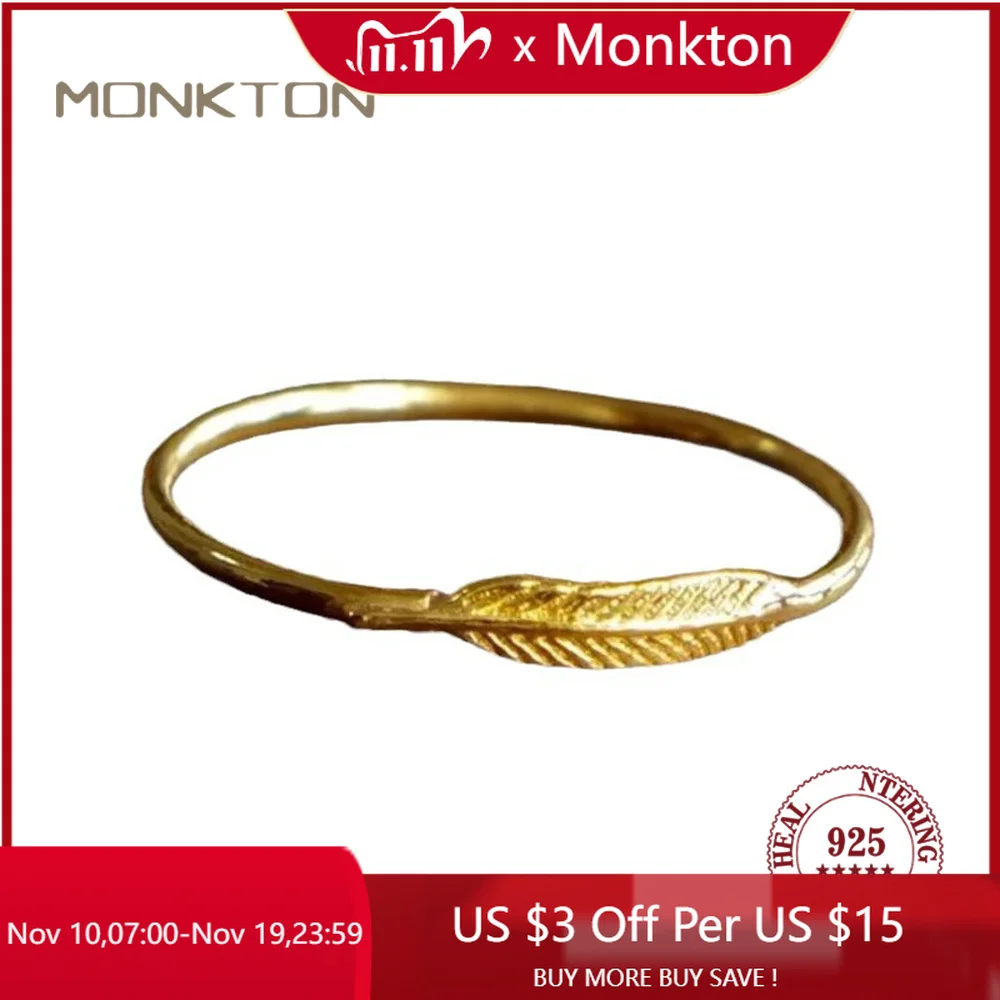 

Кольцо Monkton из стерлингового серебра 925 пробы с золотой пластиной и перьями, нежное и шикарное, идеально подходящее для повседневного ношения, уникальный дизайн, ювелирное изделие, подарок для женщин