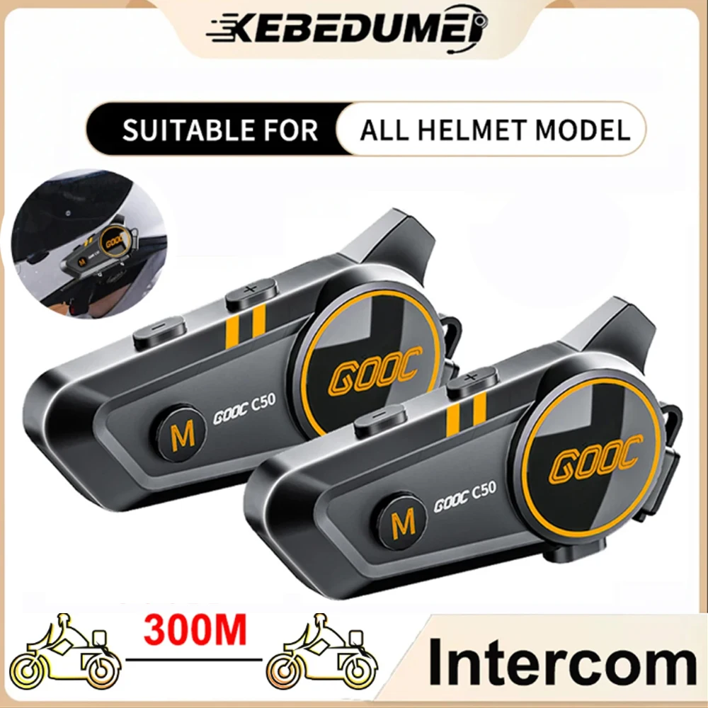 

1/2x Motorcycle Helmet Intercom Bluetooth 5.3 Interphone Waterproof 300m Intercomunicador Speaker Wireless Handsfree Headset
