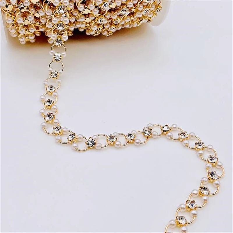 New Gold Color Plated 3MM Imitation Pearl Crystal Circle Beads Link Chains For DIY Jewelry Making Extend Chain Craft Accessories