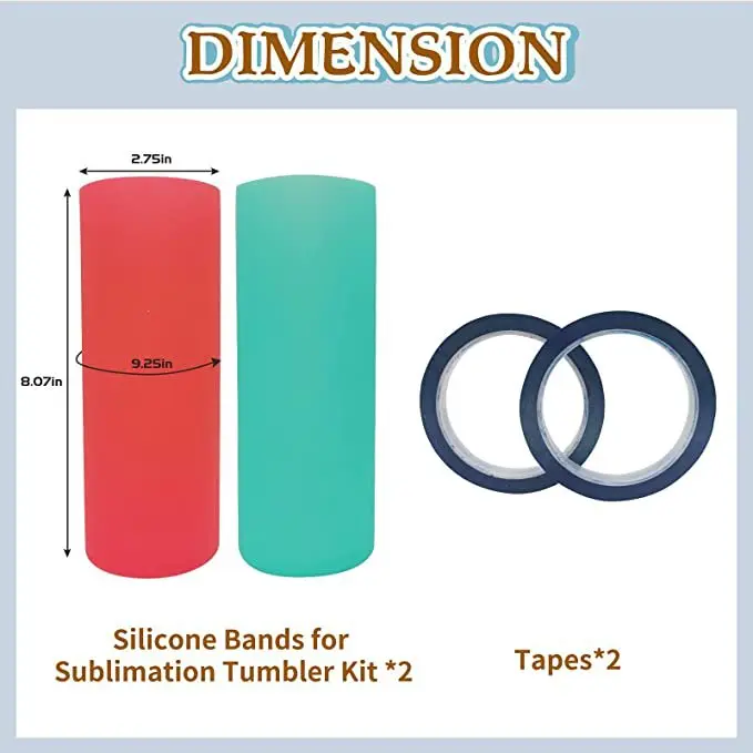 

20OZ Sublimation Silicone Sleeve Red Green With 2 Rolls Blue High Temperature Tape