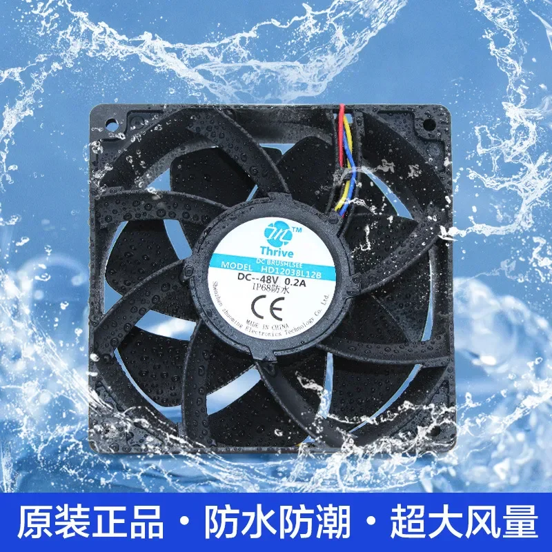 For 12038 48V Large Air Volume Humidifier Atomizer Fan 12cm IP68 Waterproof Cooling Fan with PWM Speed Regulation