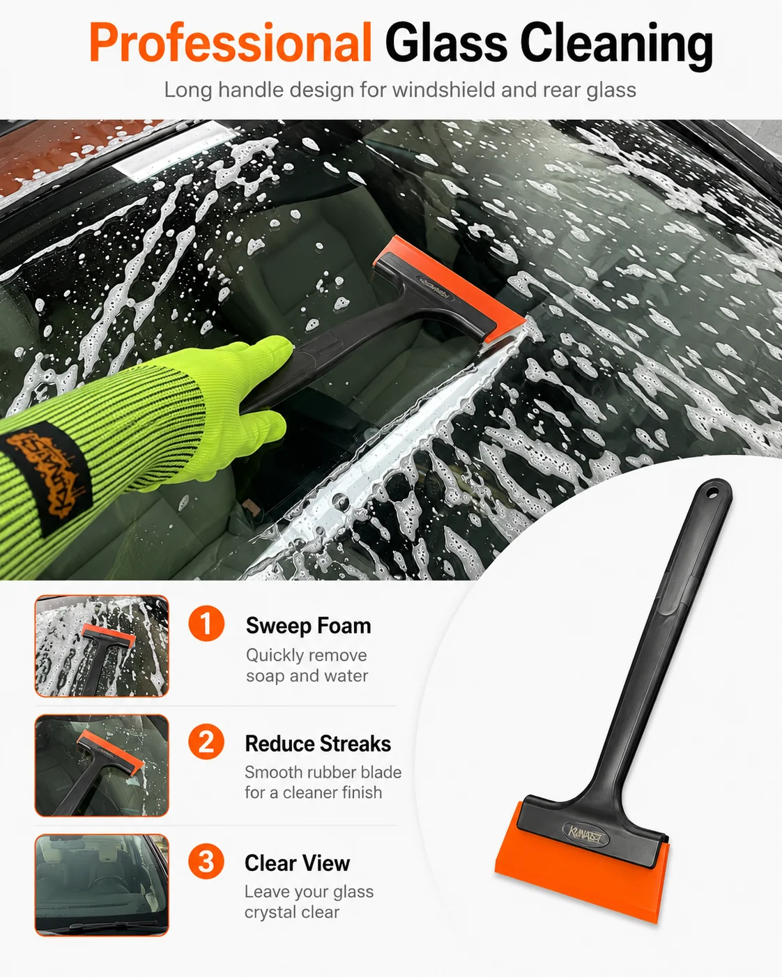 KUNAISI 3-teiliges Auto-Fensterfolien-Abziehset mit Gummiklinge, Tönungsschaber, Auto-Glasreinigungswerkzeug für Tönungsfolie und Vinyl-Wrap – Detail 3