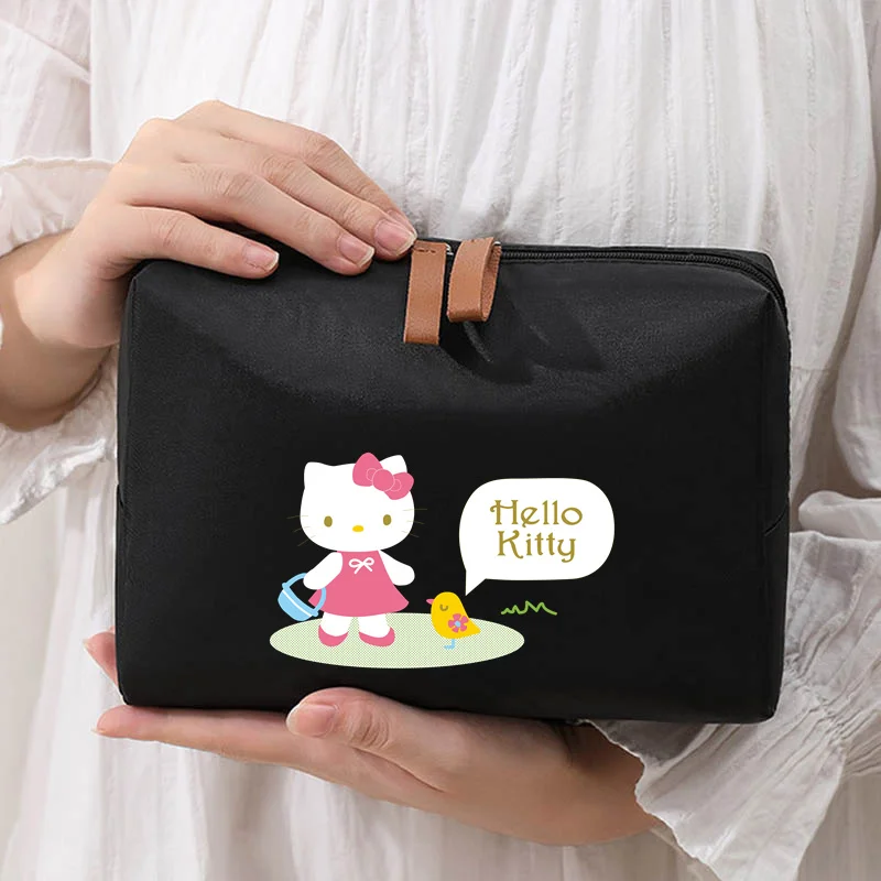 Bolsa de cosméticos de viaje de Hello Kitty para mujer, almacenamiento de moda de gran capacidad, bolsas de cosméticos de lavado convenientes para