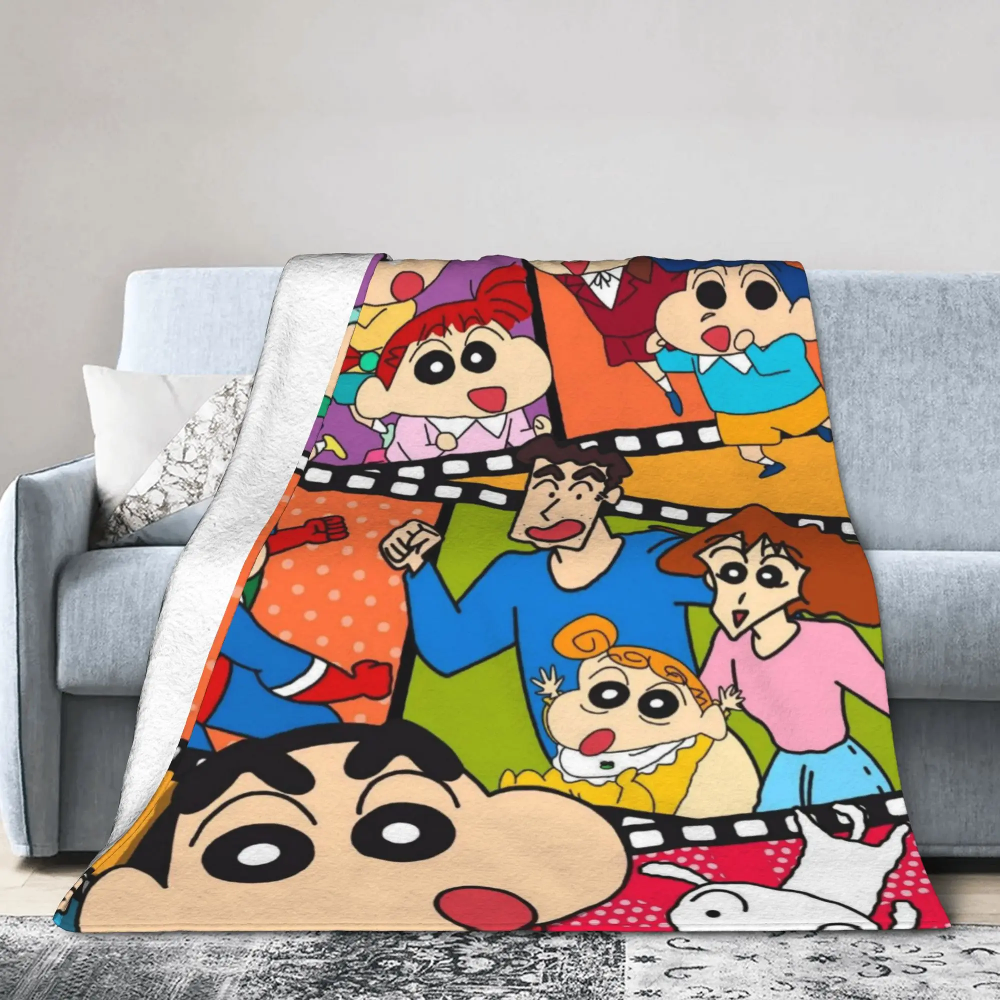 Custom Ultra-Soft Fleece Crayons Shin-chans Cute Anime Throw Blanket Warm Flannel  Blankets for Bedding Car Couch Quilt