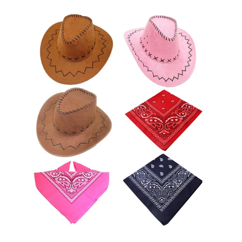 

Halloween Western Cowboy Hat Bandana Pack Faux Felt Cowboy Party Hat Cosplay Costume Accessories for Adults