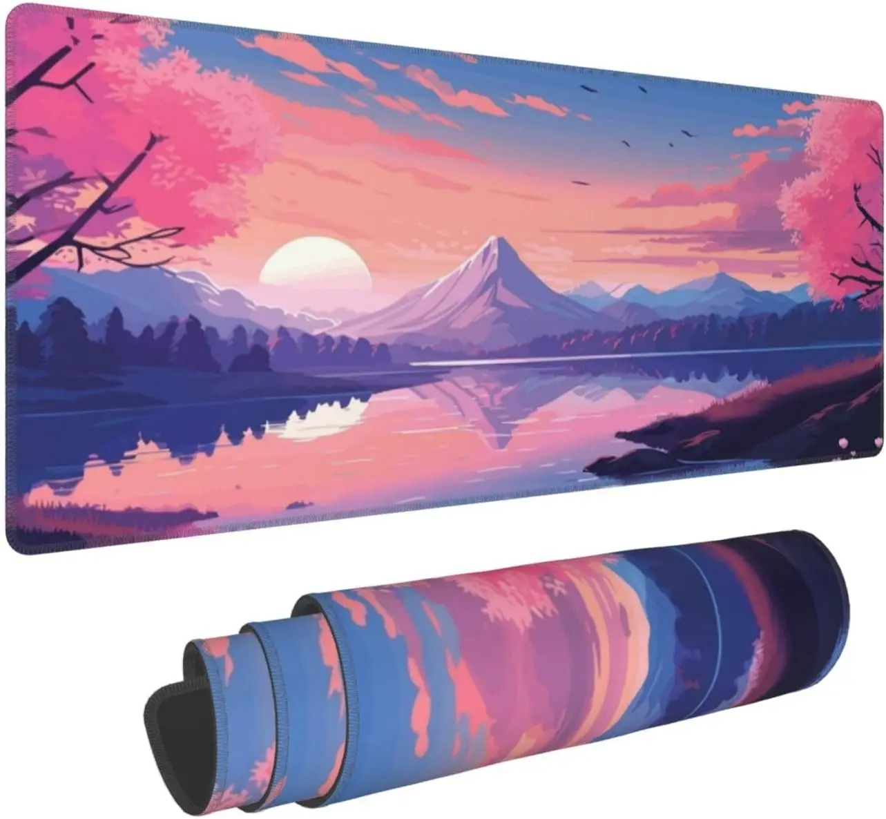 

Japanese Cherry Blossoms Mount Fuji Sunset Scenery Game MousePad Non-slip Base Laptop Keyboard Desk Pad Suitable for Office