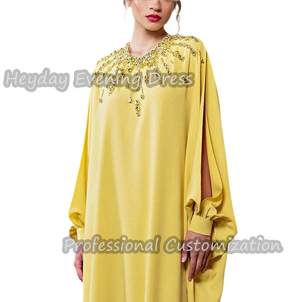 Heyday O-Neck Saudi Beaded Prom Party Gown Crepe Long Sleeves Floor Length Straight Elegant Sexy Dress For luxurious Woman 2024