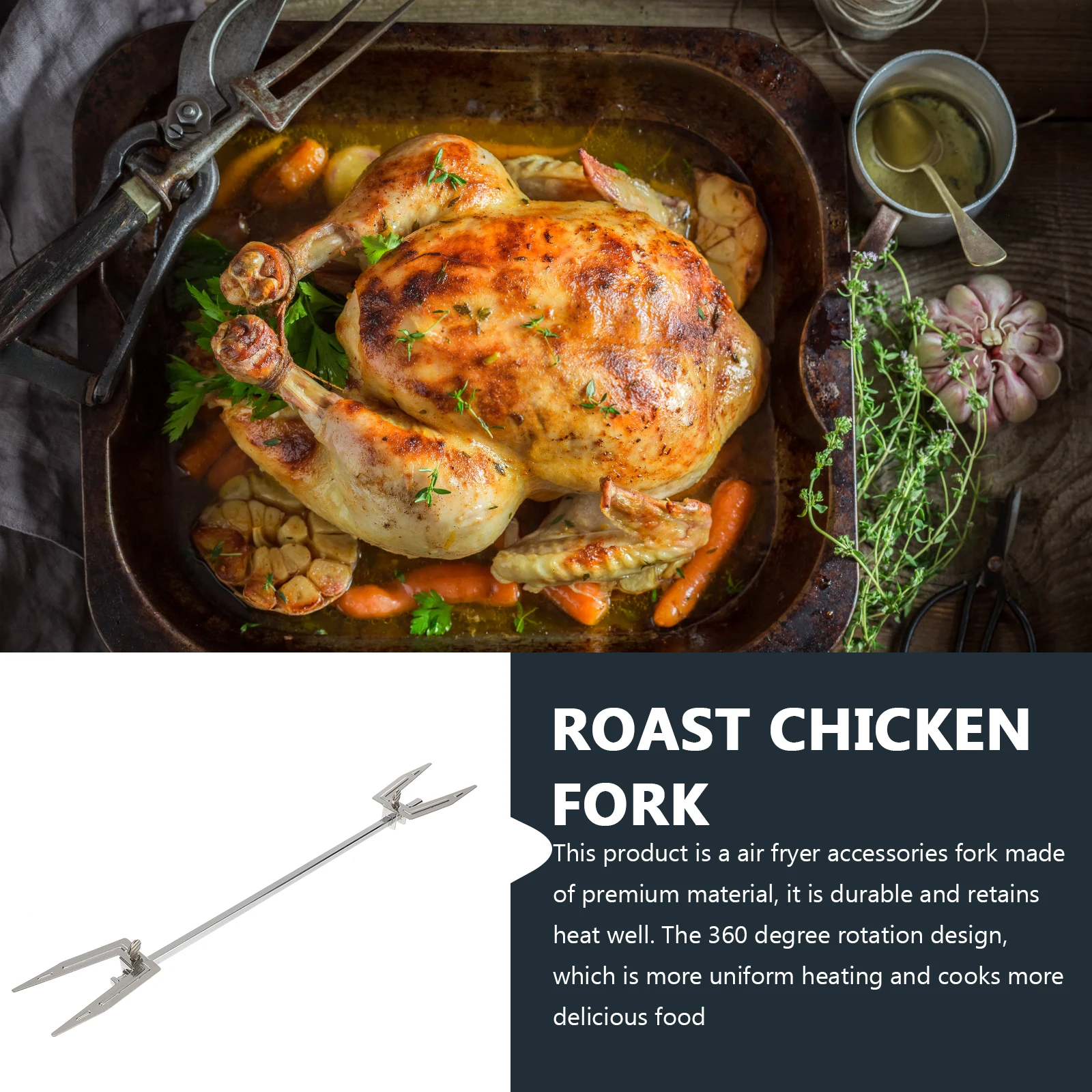 

Roast Chicken Fork Air Fryer Accessories Durable Heat Resistant 360 Degree Rotation Kitchen Supplies Baking Tools Non Rust