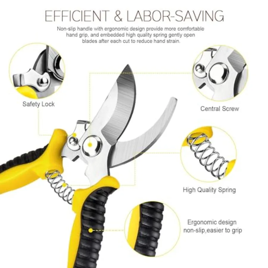 Paquete de 3 tijeras de podar de jardín con cuchillas de acero inoxidable para corte de precisión y recorte de árboles, incluye juego de podadoras de mano