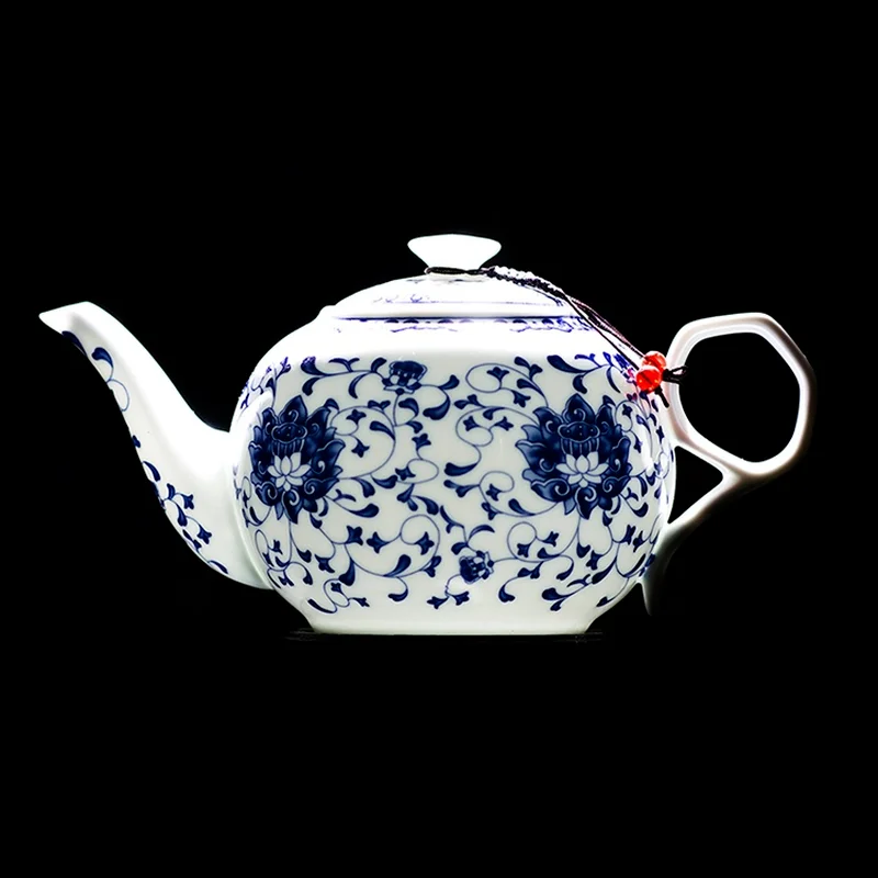 CHANSHOVA-Chinese Blue and White Thin Porcelain Teapot, High Capacity 320ml 1L Ceramic Tea Pot, Chinese Retro Tea Set, H145