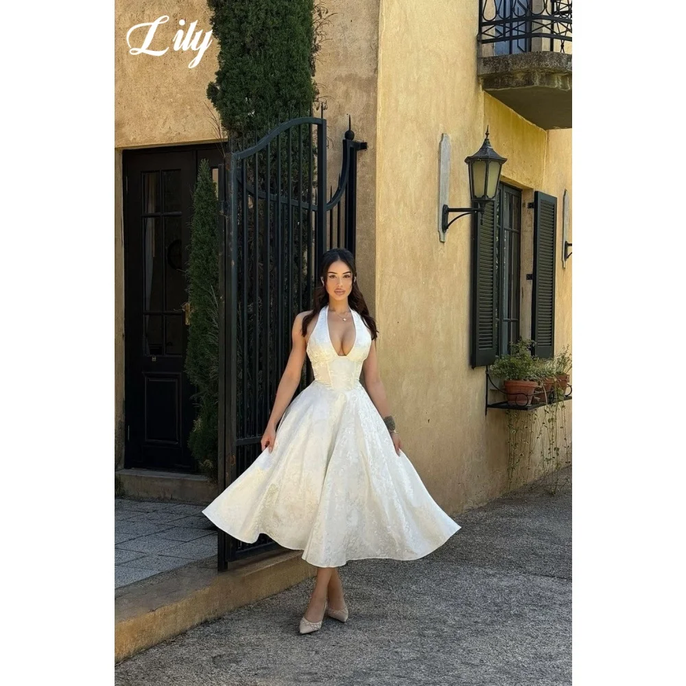 

Lily Ivory Evening Gown V-Neck Prom Dress A-Line Pleats Satin with Sequins Party Dresses Full Sleeve robes de soirée Customized