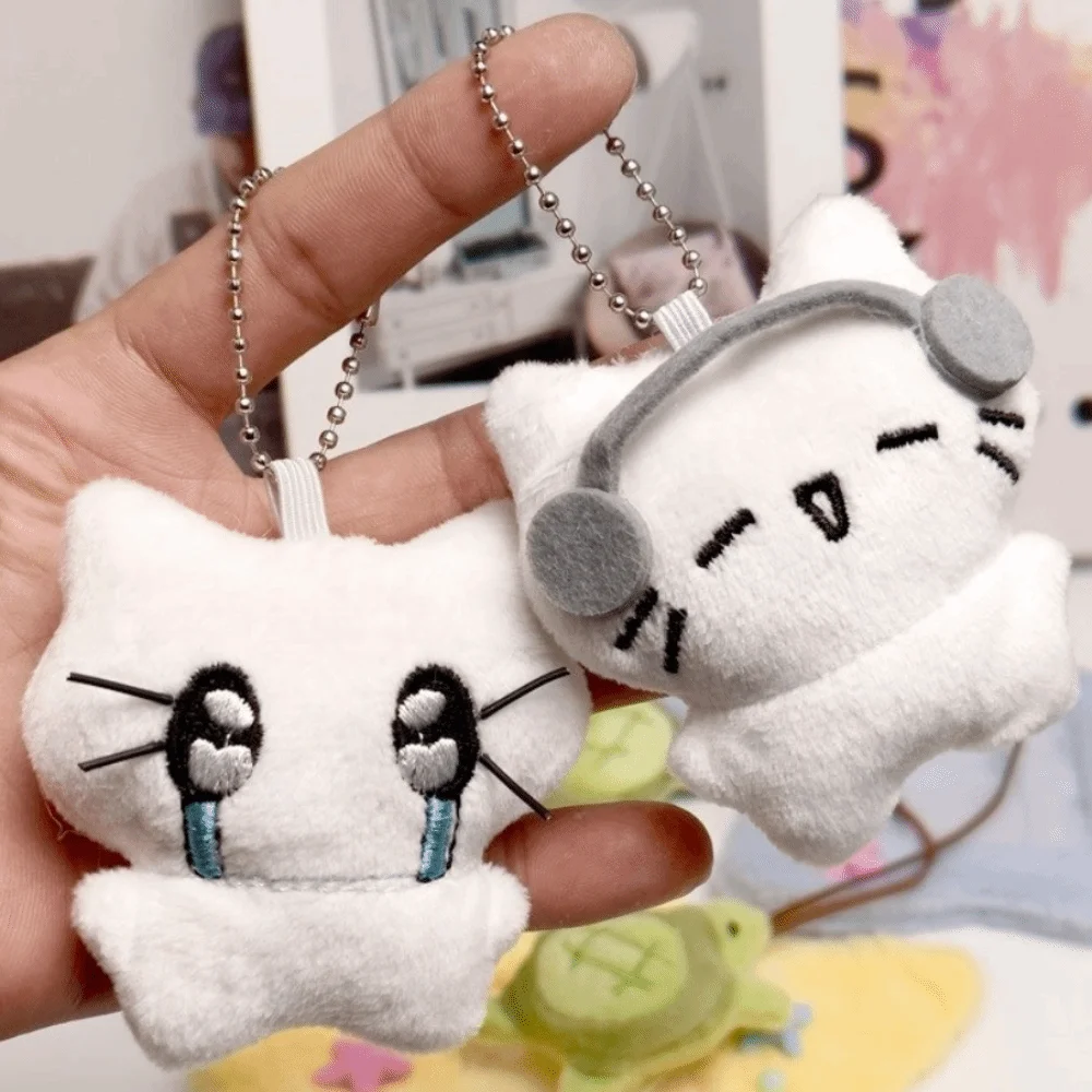 Bag Hanging Funny Earphones Cat Pendant Cartoon Bag Hanging Sad Cat Doll Keychain Key Ring Friendship