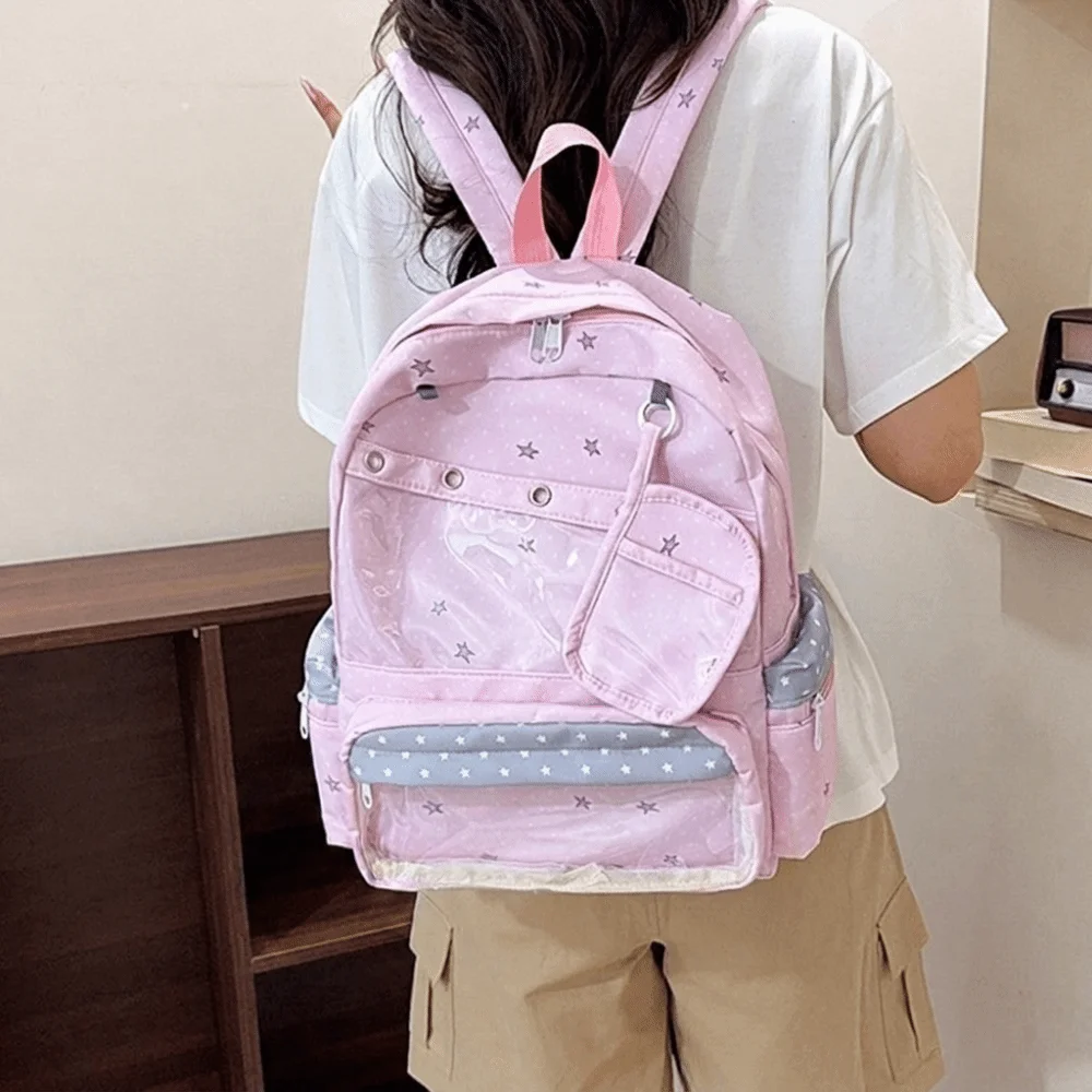 Fashion Transparent Polka Dot Backpack Y2K Lolita Student School Bag Multiple Pockets Itabag Display Knapsack Outdoor Use