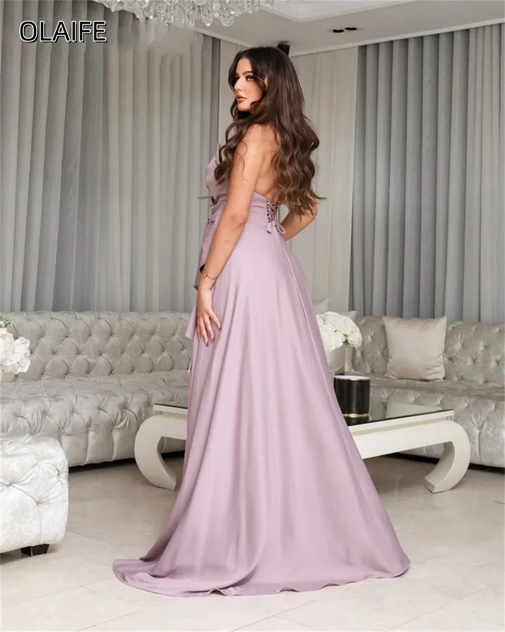 فستان سهرة على شكل قلب من الساتان مع فيونكة مطرز بالترتر مثير بفتحة جانبية حورية البحر مخصص بدون أكمام سويب تراين فيستدوس دي نوش