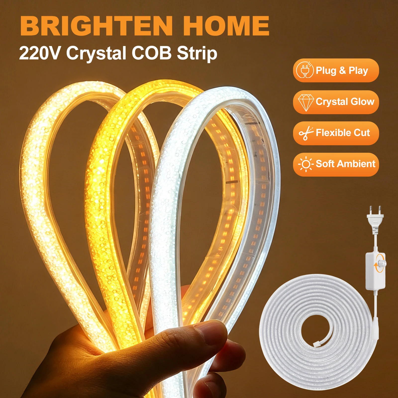 220V Dimmable COB LED Neon Strip Light Waterproof Garden Pathway Landscape Outdoor Crystal Decor 288LEDs/m 1M 2M 5M 10M 15M 0.5M