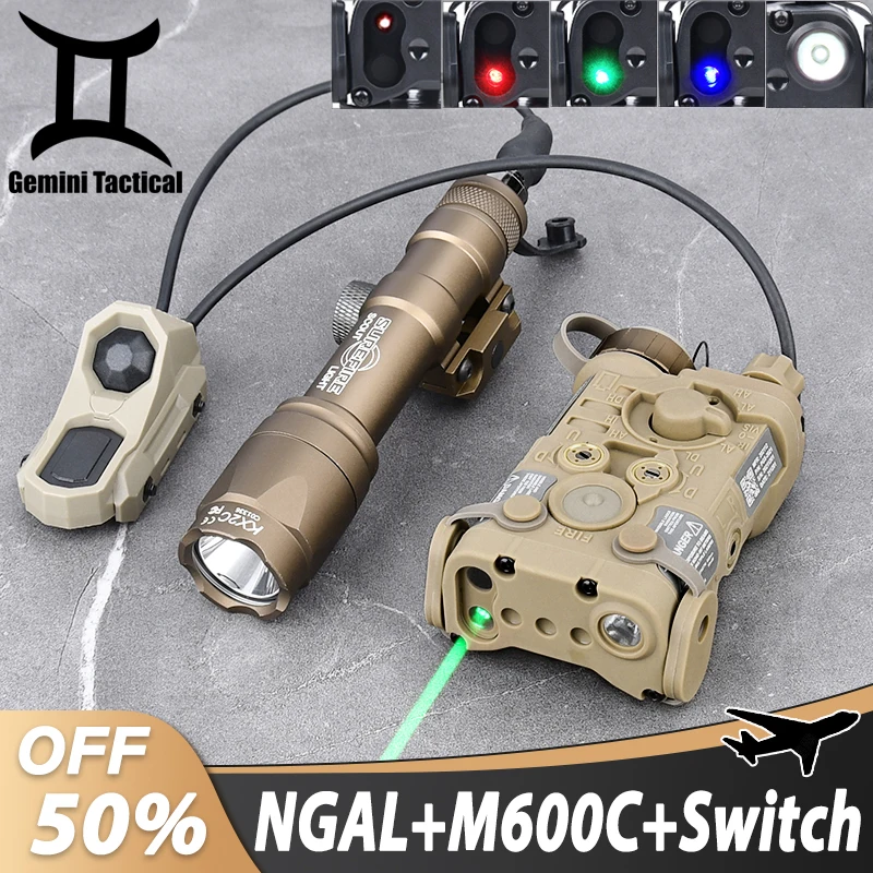 

WADSN Tactical NGAL Red Green Blue Dot IR Laser Pointer Airsoft Surefir M600C White LED Flashlight With AXON Dual Control Switch