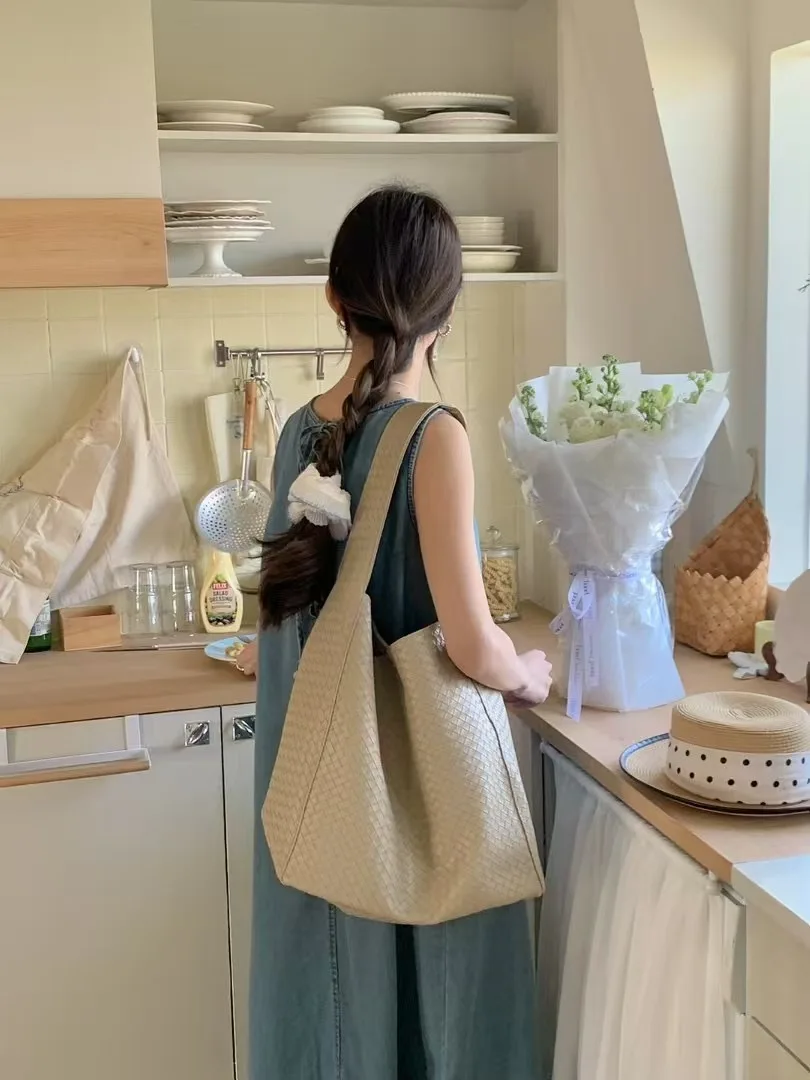 

Бамбуковая сумка в стиле ретро, весна-лето 2022, повседневная тканая сумка-тоут под мышками, женская сумка на одно плечо Vaion Sle Pure Color