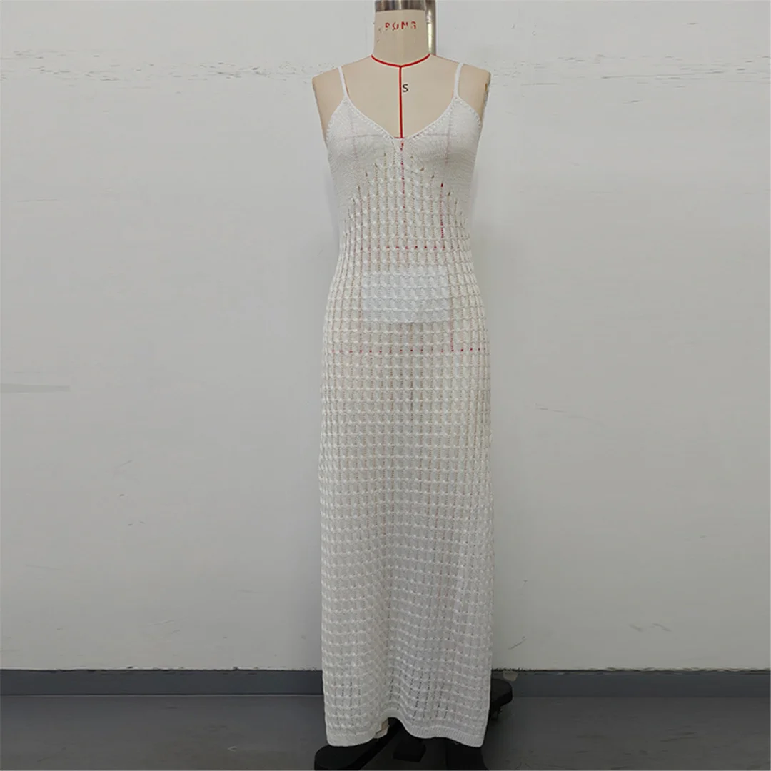V-Ausschnitt, ärmellos, mit Ausschnitten, gehäkelt, gestrickt, Tunika, Strandkleid, Strandmode, Damen, V7212 – Detail 17