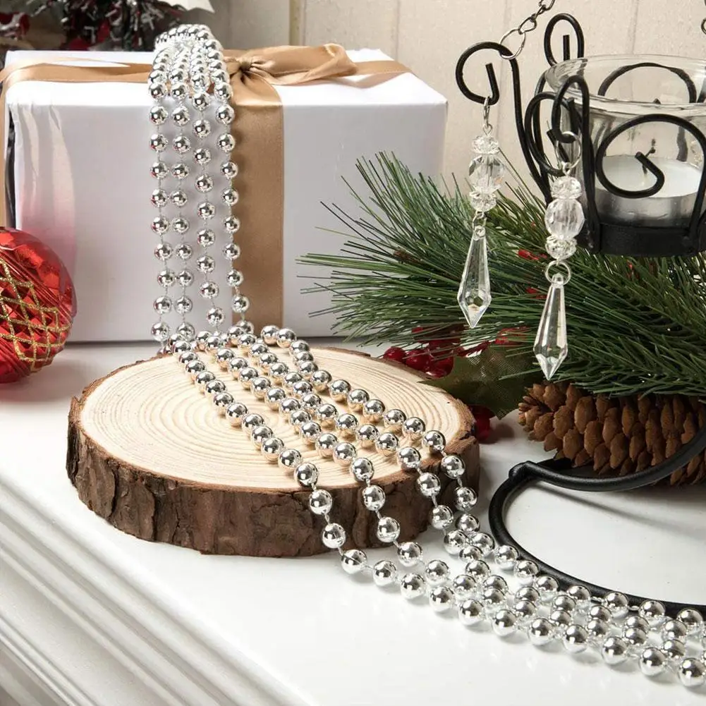 5 m/borsa Decorazione di nozze Catena di perline Perline in oro argento Ghirlanda Decorazioni per l'albero Appeso Ornamento di perle per la festa di Capodanno