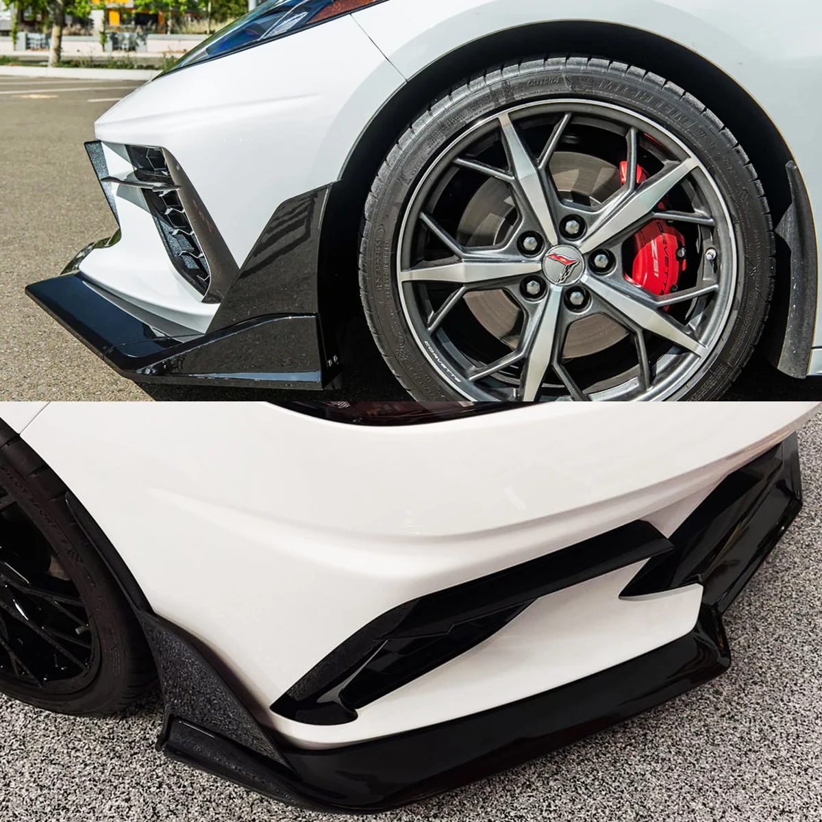 CARBON FLASH For 20-24 Corvette C8 ZL1 Style Front Splitter Lip & Side Winglets