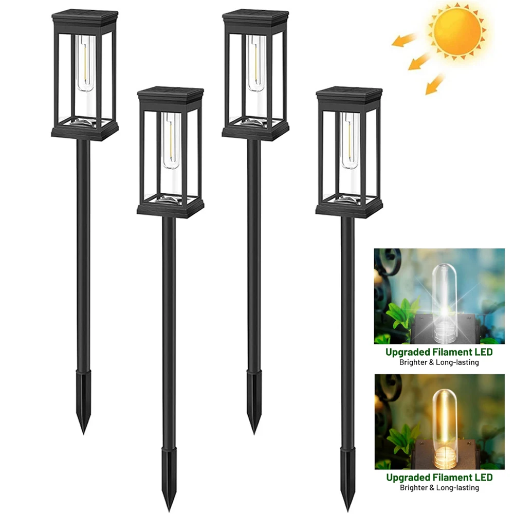 4 Stück Retro-Solar-Wegeleuchten für den Außenbereich, wasserdicht, geeignet für Wege, Terrassen, Rasenflächen und Hofdekorationen
