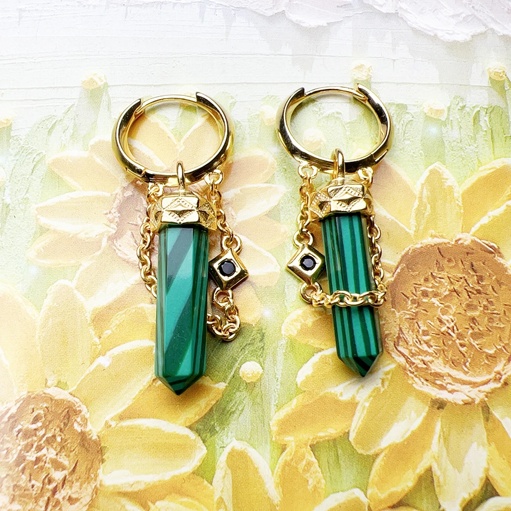 

Позолоченные серьги-кольца с зеленым малахитом, европейские ювелирные украшения для женщин и мужчин, винтажный подарок из чистого серебра 925 пробы