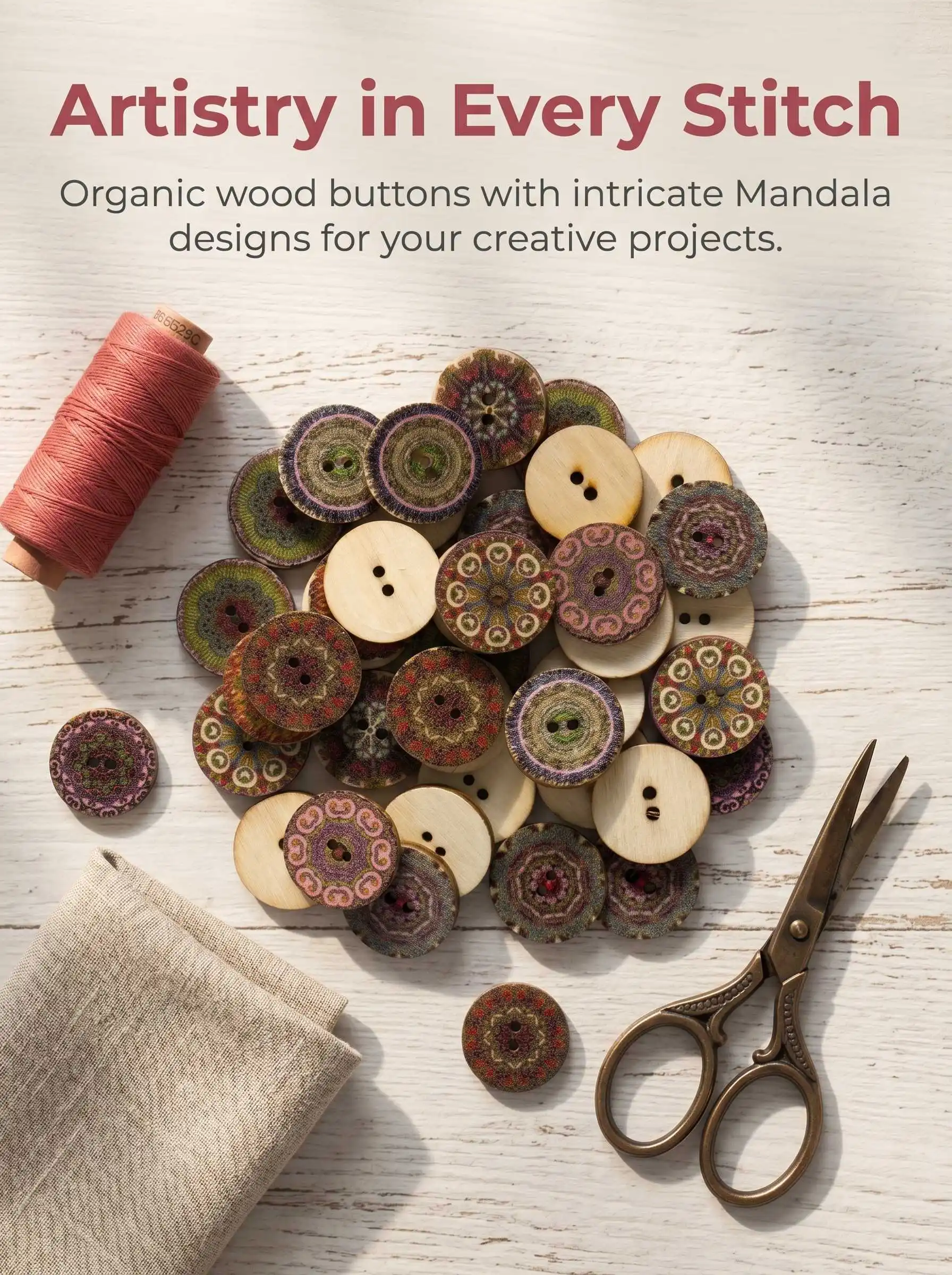 50Pcs/Lot 2 Holes Wood Buttons for Sewing Scrapbooking Clothing Craft Making 15-25mm view 3