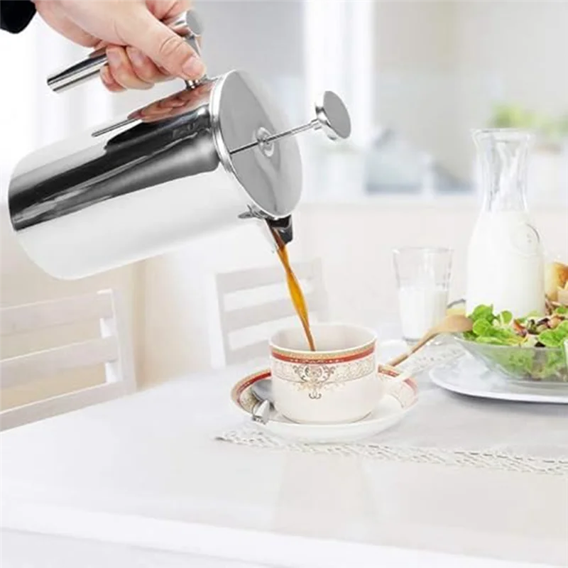 Double Wall Heat Resistant Coffee Pot Insulated Coffee Presser Stainless Steel 1Set