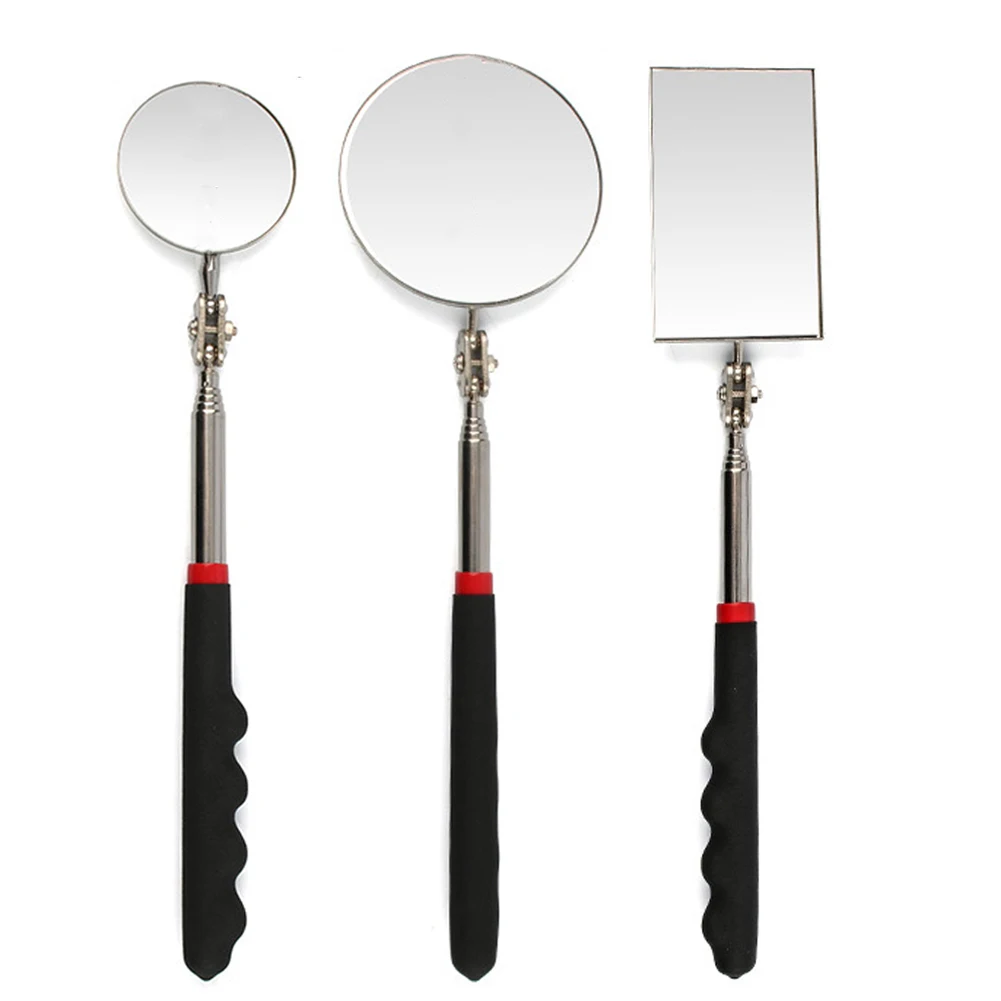 360 Retractable Telescopic Inspection Detection Lens Round Mirror Silver Pocket Clip New Car Tools Extend 7-1/4