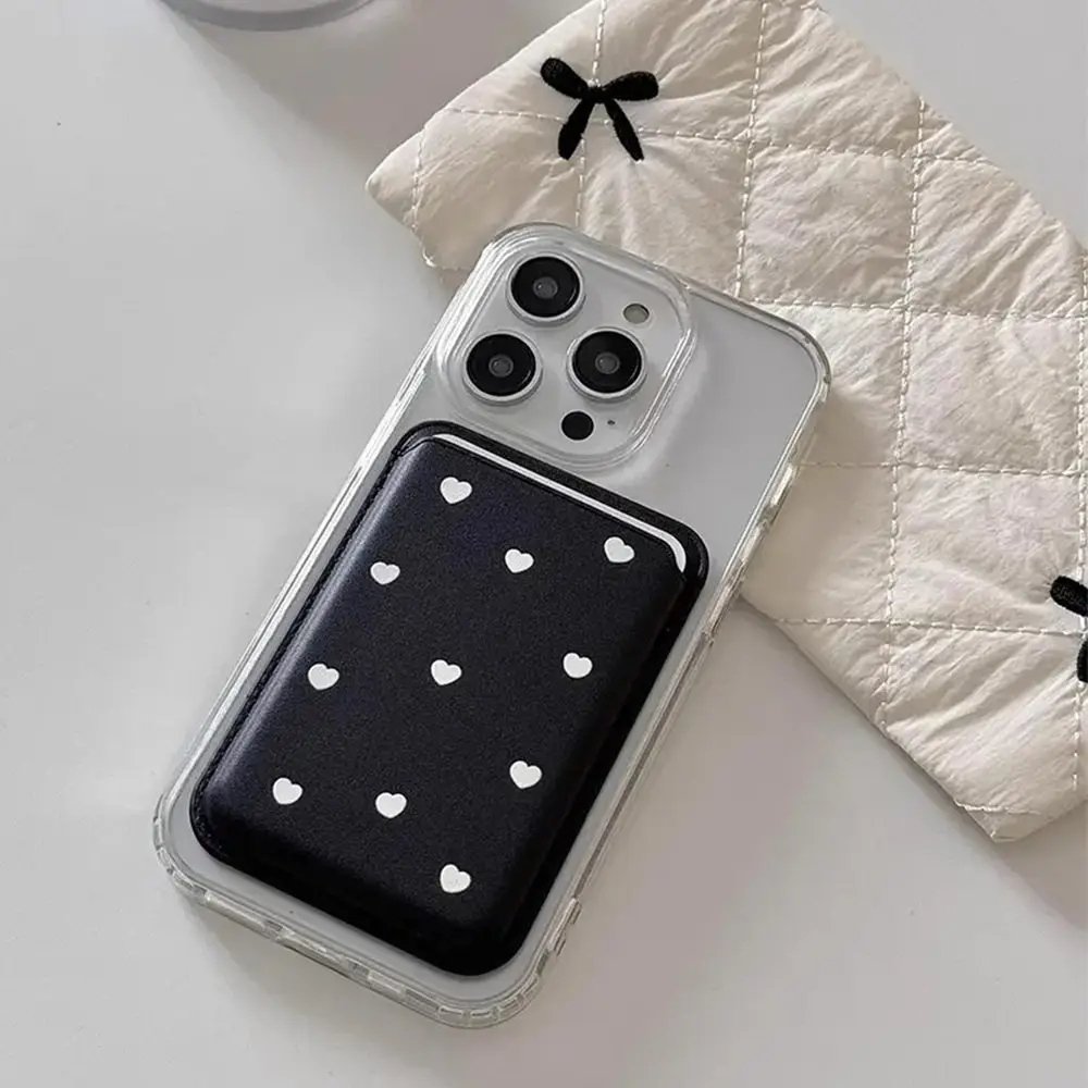 White Polka Dot Heart Card Holder Magnetic For iPhone 16 17 15 Pro Max For Samsung Galaxy S26 S25 Ultra For MagSafe Wallet Cover