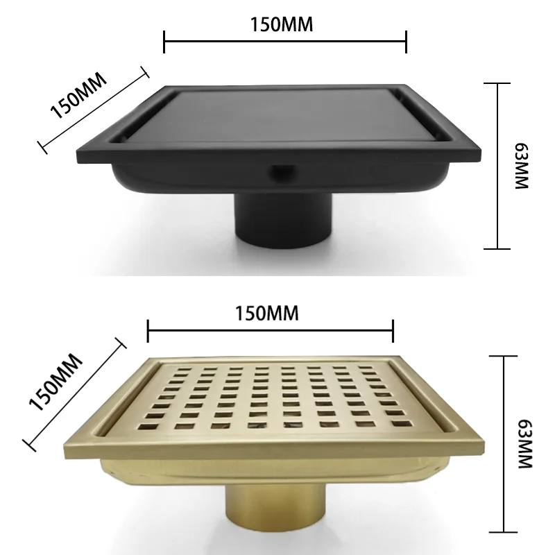 Brushed Rose Gold 15cm*15cm Tile Invisible Embedded Grid Bathroom Shower Insect-Proof Deodorant Floor Drain Square Floor Drain