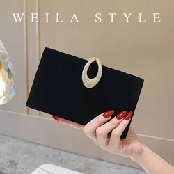 Luxurious and elegant ball Reception Black earrings buckle suede dinner bag dress Clutch bag Wedding Party Banquet makeup bag.
