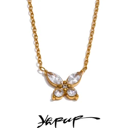 Yhpup Delicate Bling Cubic Zirconia Butterfly Pendant Necklace Gold Silver Color High Quality Fashion Collar Jewelry Waterproof